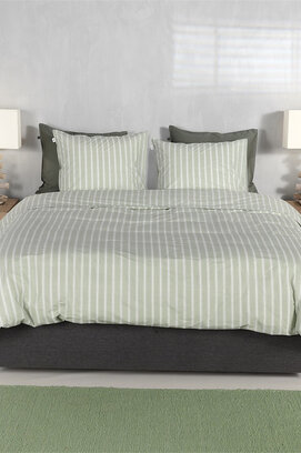 Zohome Housse de Couette en Percale Righe 140x200/220 Vert Fumé