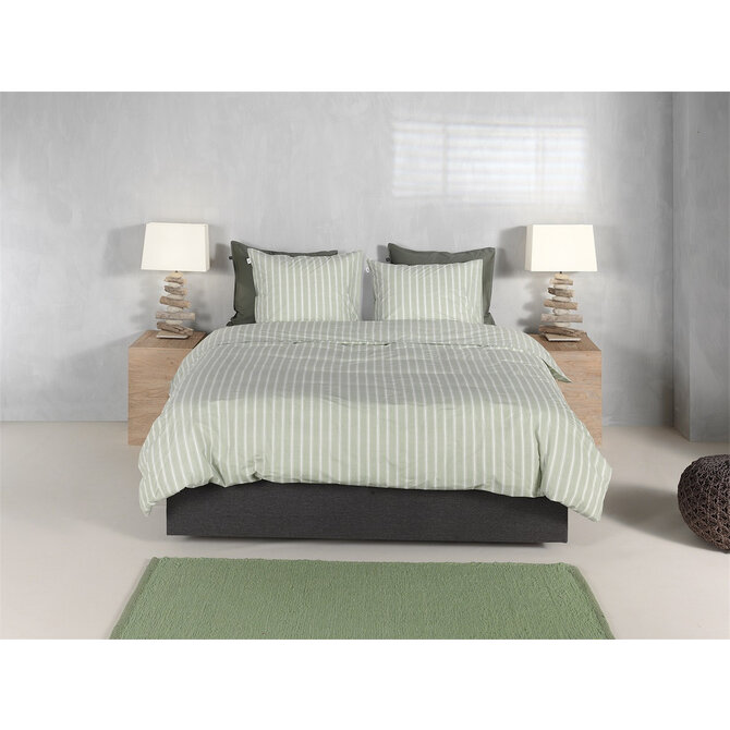 Zohome Housse de Couette en Percale Righe 240x200/220 Vert Fumé