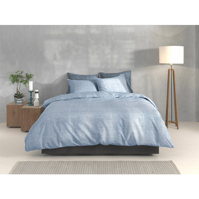 Zohome Housse de couette en lin 140x200/220 Bleu ciel