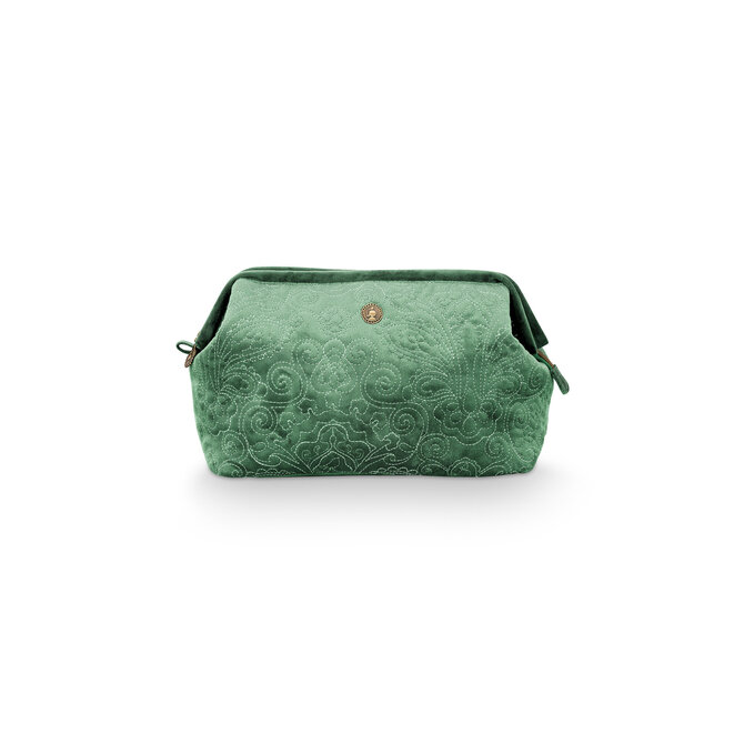 Pip Cosmetic Purse Extra Large Velvet Quilted Green 30x20.7x13.8cm
