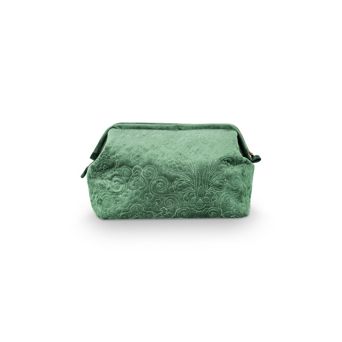 Pip Cosmetic Purse Extra Large Velvet Quilted Green 30x20.7x13.8cm