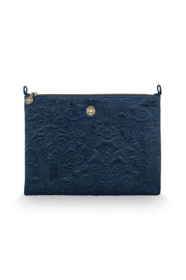 Pip Studio Charly Pochette Cosmétique Plate Grande Velours Quiltey Days Bleu 30x22x1 cm