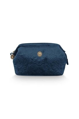 Pip studio Cooper Trousse Cosmétique Petite Velours Quiltey Days Bleu 19x12x8,5 cm