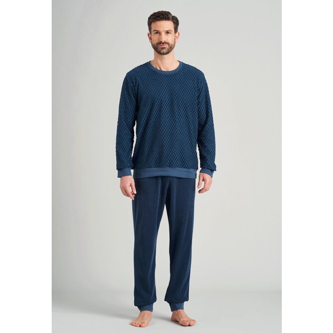Schiesser heren pyjama lang 175603 jeansblue 58