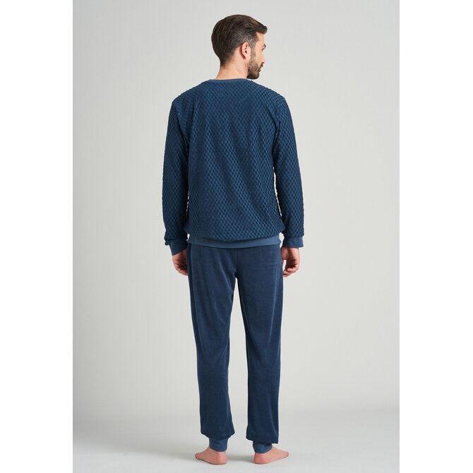 Schiesser heren pyjama lang 175603 jeansblue 58