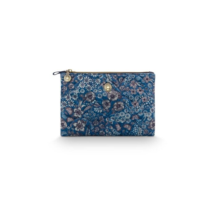 Pip Studio Charly Trousse Cosmétique Plate Moyenne Matelassée Rêves de Marguerite Bleu 24x1x15.5cm