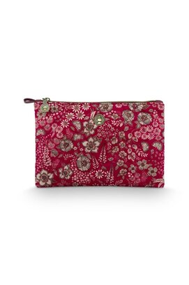 Pip Studio Charly Cosmetic Flat Pouch Medium Quilted Daisy Dreams Red 24x1x15.5cm