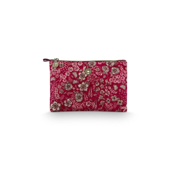 Pip Studio Charly Trousse plate cosmétique moyenne matelassée Daisy Dreams rouge 24x1x15.5cm