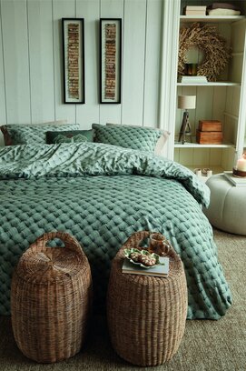 Rivièra Maison Housse de couette Laine tissée Vert 140x200/220 cm