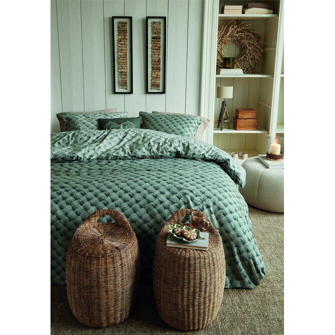 Rivièra Maison Dekbedovertrek Woven Wool Groen 260x200/220 cm
