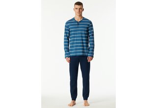Schiesser Hommes Pyjama long  bleu foncé 183124 58/3XL