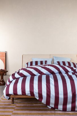 Essenza Minte Stripe Dekbedovertrek 200x200/220 Mauve Wine - Ice blue