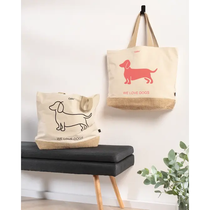 Cawö We love dogs/ Tas Tas  40x55 natur/pink-orange