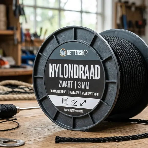 Universeel Nylon draad 3 mm zwart 100 meter