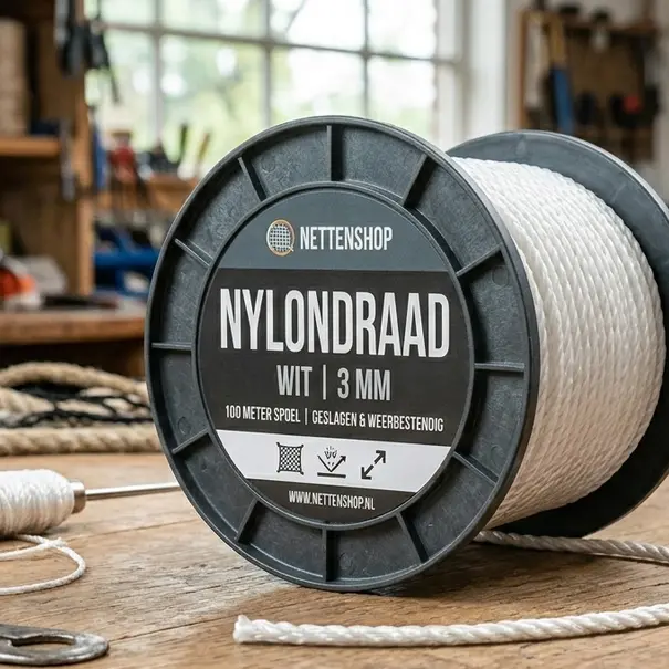 Universeel Nylon draad 3 mm wit 100 meter