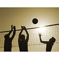 Beachvolley net, voorzien van fiberstokken en spanlijnen