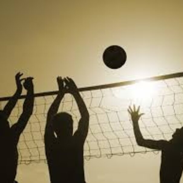 Beachvolley net, voorzien van fiberstokken en spanlijnen