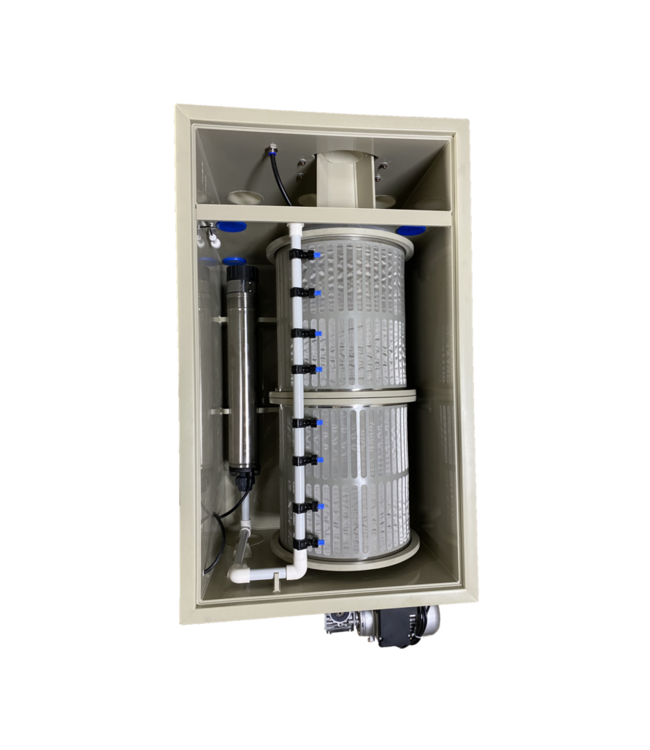 Ilex drum 40 trommelfilter PP. Compact voorfilter in een kleine behuizing 60m3/uur!