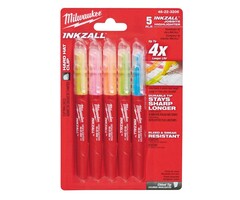 MILWAUKEE Marker INKZALL™ Beitel punt Fluorescerend geel/roze/oranje/blauw/groen (blister 5 stuks)