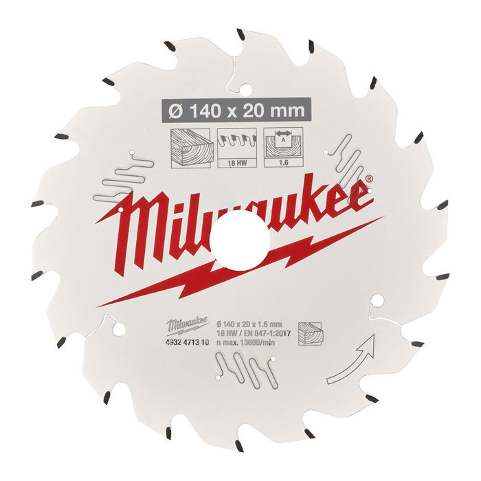 MILWAUKEE Cirkelzaagblad hout 140 x 20 x 1,6 Thin Kerf ATB 18T +18°