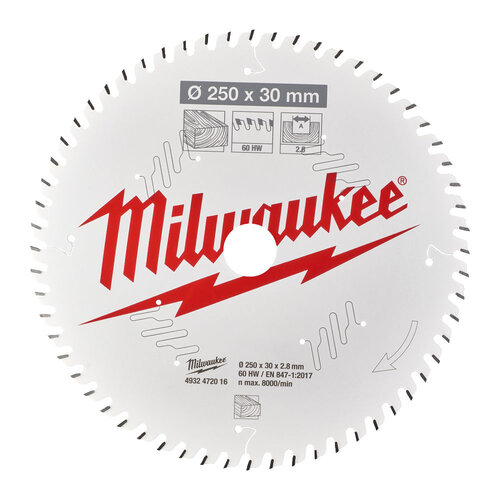 MILWAUKEE CIRKELZAAGBLAD ø250 asgat ø30