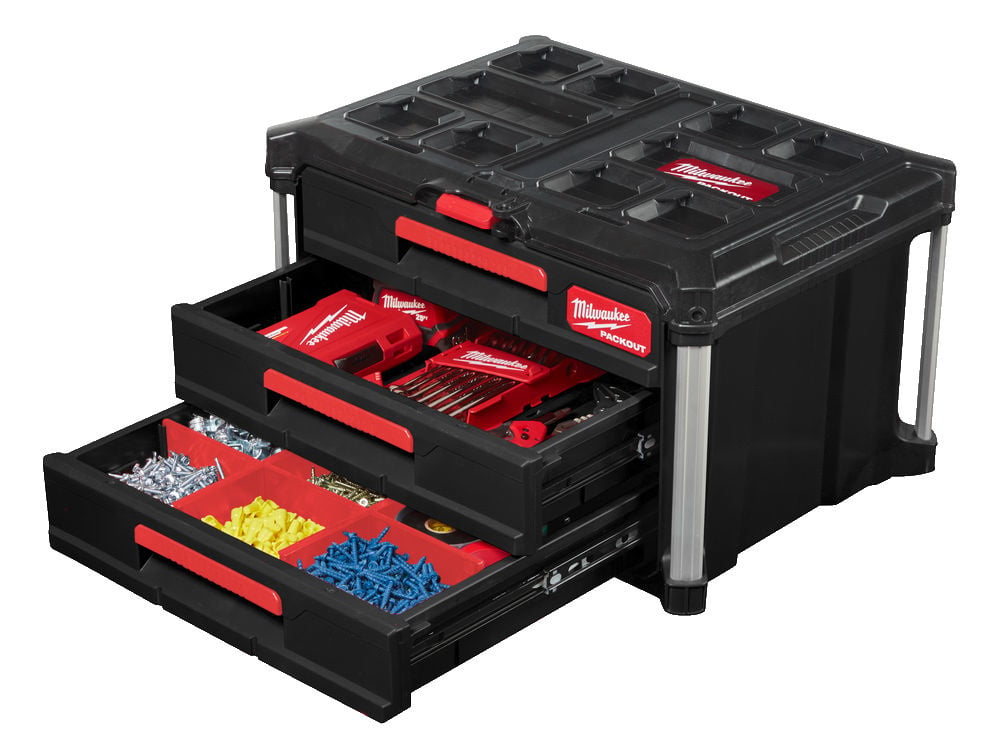 MILWAUKEE PACKOUT Gereedschapskoffer met drie lades