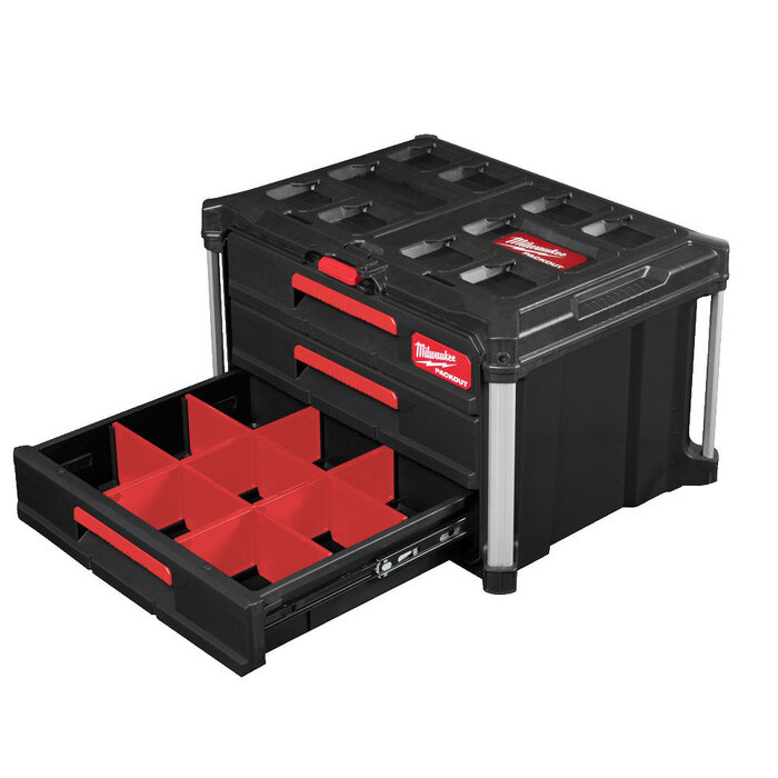 MILWAUKEE PACKOUT Gereedschapskoffer met drie lades