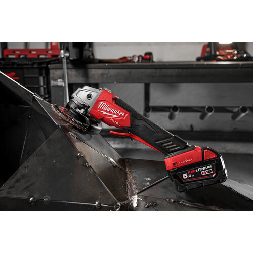 MILWAUKEE M18 ONEFSAG125XPDB  HAAKSE SLIJPER MET PEDDELSCHAKELAAR EN SCHIJFREM 125 MM