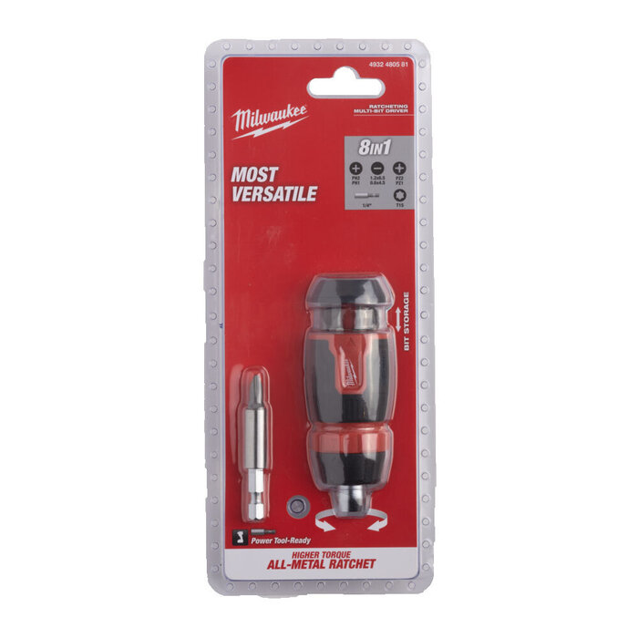 MILWAUKEE Schroevendraaier multi-Bit 8 in 1 ratelend compact