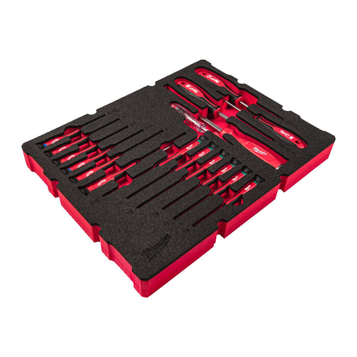 MILWAUKEE FOAM INLAY GESCHIKT VOOR ALLE PACKOUT™ GEREEDSCHAPSKOFFERS MET LADES MET PRECISIE SCHROEVENDRAAIERS (17-DELIG)