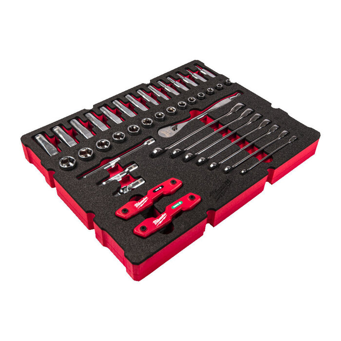 MILWAUKEE FOAM INLAY GESCHIKT VOOR ALLE PACKOUT™ GEREEDSCHAPSKOFFERS MET LADES MET (RINGRATEL)STEEKSLEUTELS (55-DELIG)