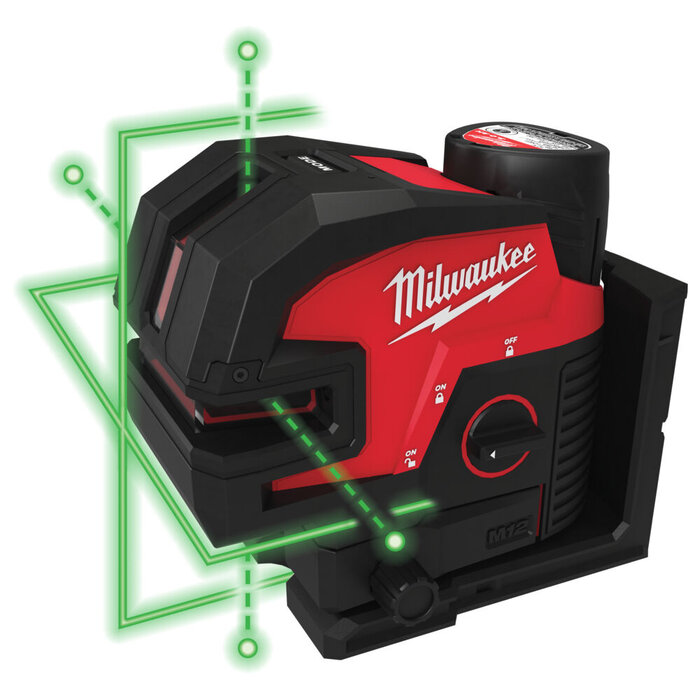 MILWAUKEE M12 CLL4P Groene kruislijnlaser/loodlaser 4 punten