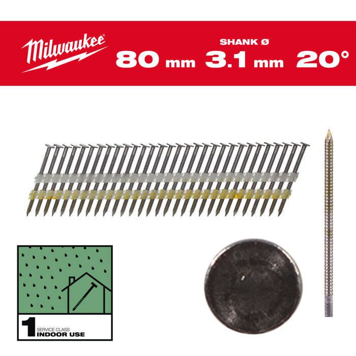 MILWAUKEE DRAADNAGELS, 20°, RONDE KOP