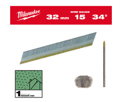 MILWAUKEE AFWERKSPIJKERS, 15 GAUGE, 34°, D HEAD INDOOR USE