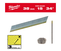 MILWAUKEE AFWERKSPIJKERS, 15 GAUGE, 34°, D HEAD EXTERNAL USE