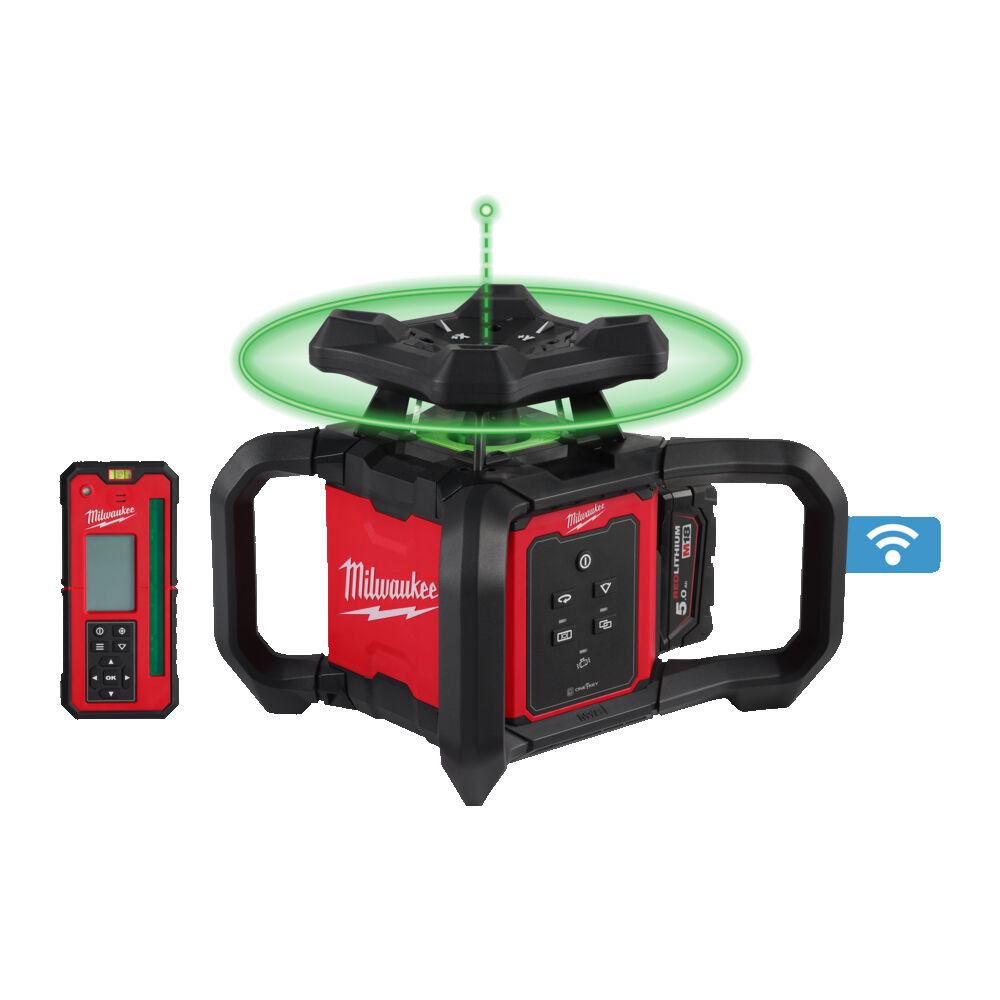 MILWAUKEE M18 RLOHVG300-501C ONE-KEY, Rotary Laser, Green, Horizontal/Vertical, 300 meter
