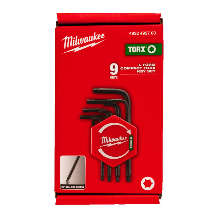 MILWAUKEE Compacte L-vormige Torx sleutelset (9-delig)