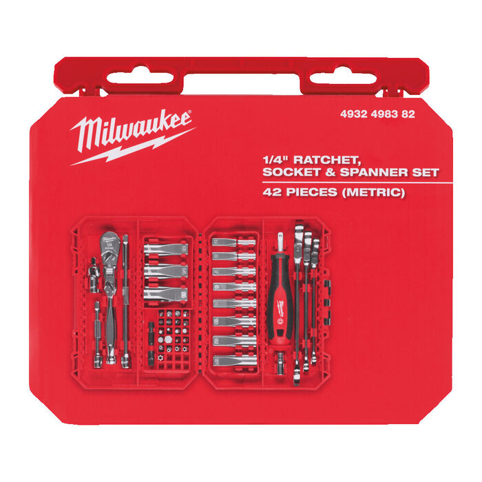 MILWAUKEE Doppenset, ratel en ringratel - steeksleutel  (42-delig)