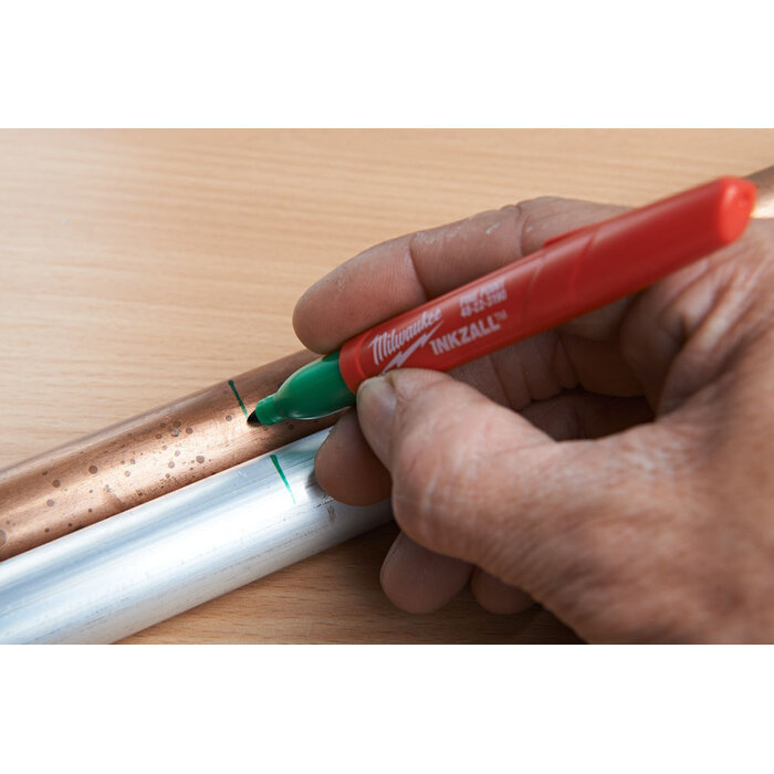 MILWAUKEE Marker INKZALL™ Fijne punt 1,0 mm zwart/rood/blauw/groen (blister 4 stuks)