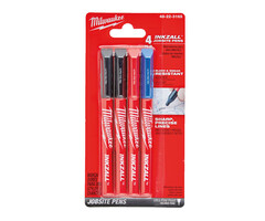 MILWAUKEE Marker INKZALL™ Ultrafijne punt 0,6 mm zwart/rood/blauw (blister 4 stuks)