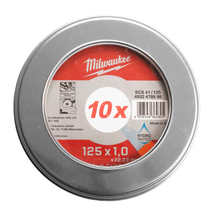 MILWAUKEE Doorslijpschijf metaal PRO+ SCS41 125 x 1,5 mm dun met 10 in Metalen box