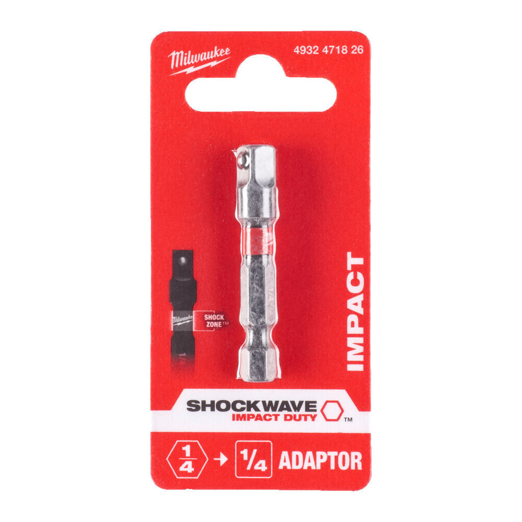 MILWAUKEE Dopadapter SHOCKWAVE 1/4 Hex - 1/4 aandrijfvierkant