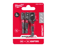 MILWAUKEE Dopadapter SHOCKWAVE 1/4Hex - 1/4, 3/8, 1/2 aandrijfvierkanten (3-delig)