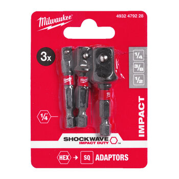 MILWAUKEE Dopadapter SHOCKWAVE 1/4Hex - 1/4, 3/8, 1/2 aandrijfvierkanten (3-delig)