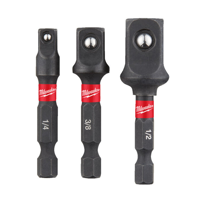 MILWAUKEE Dopadapter SHOCKWAVE 1/4Hex - 1/4, 3/8, 1/2 aandrijfvierkanten (3-delig)