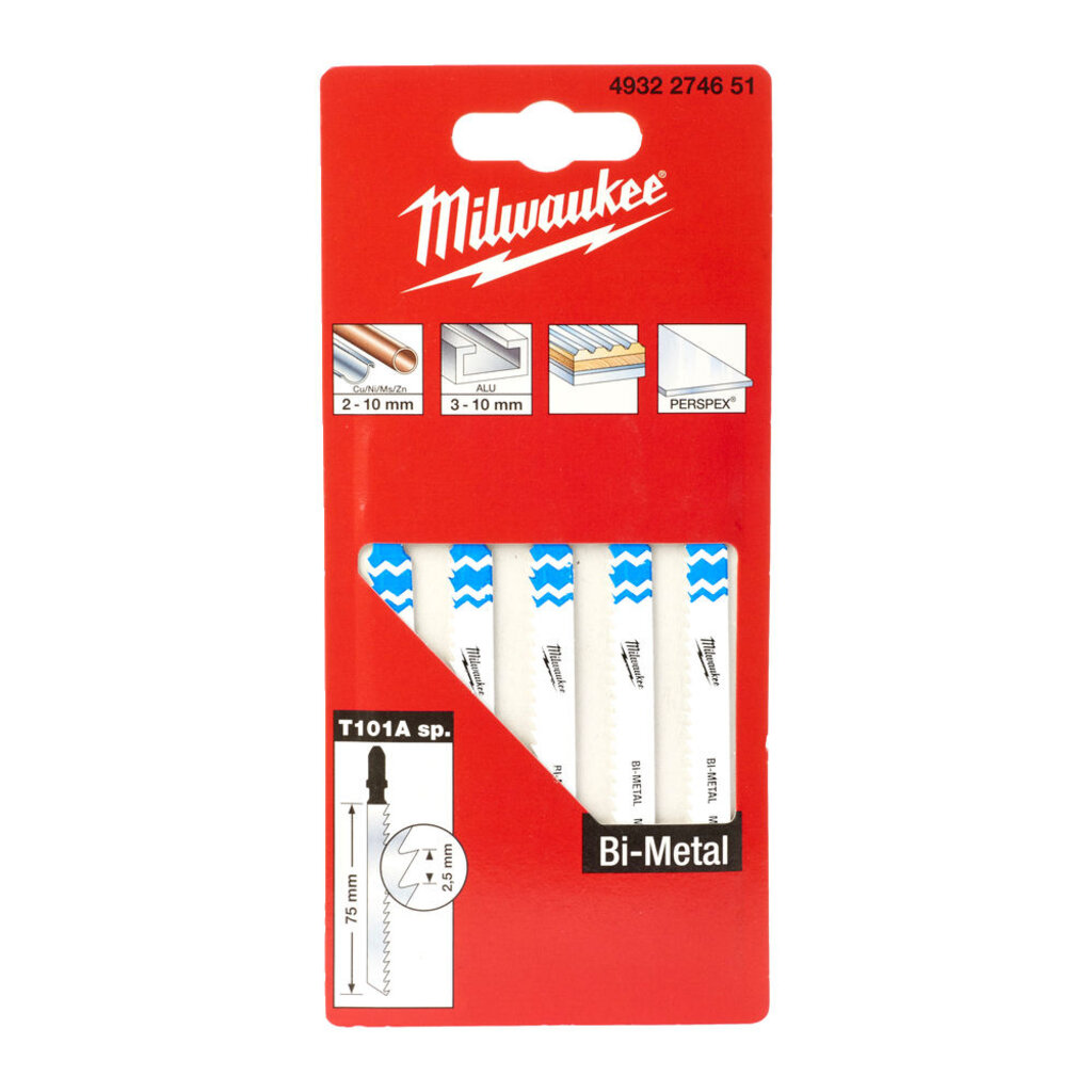 MILWAUKEE Decoupeerzaagblad metaal T 101 A 75 x 2,5 mm Bi-metaal (5 stuks) SPECIAL