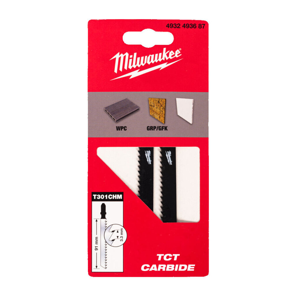 MILWAUKEE Decoupeerzaagblad fiberglas en verstevigd plastic T301CHM TCT 91 x 3,3mm (2 stuks)