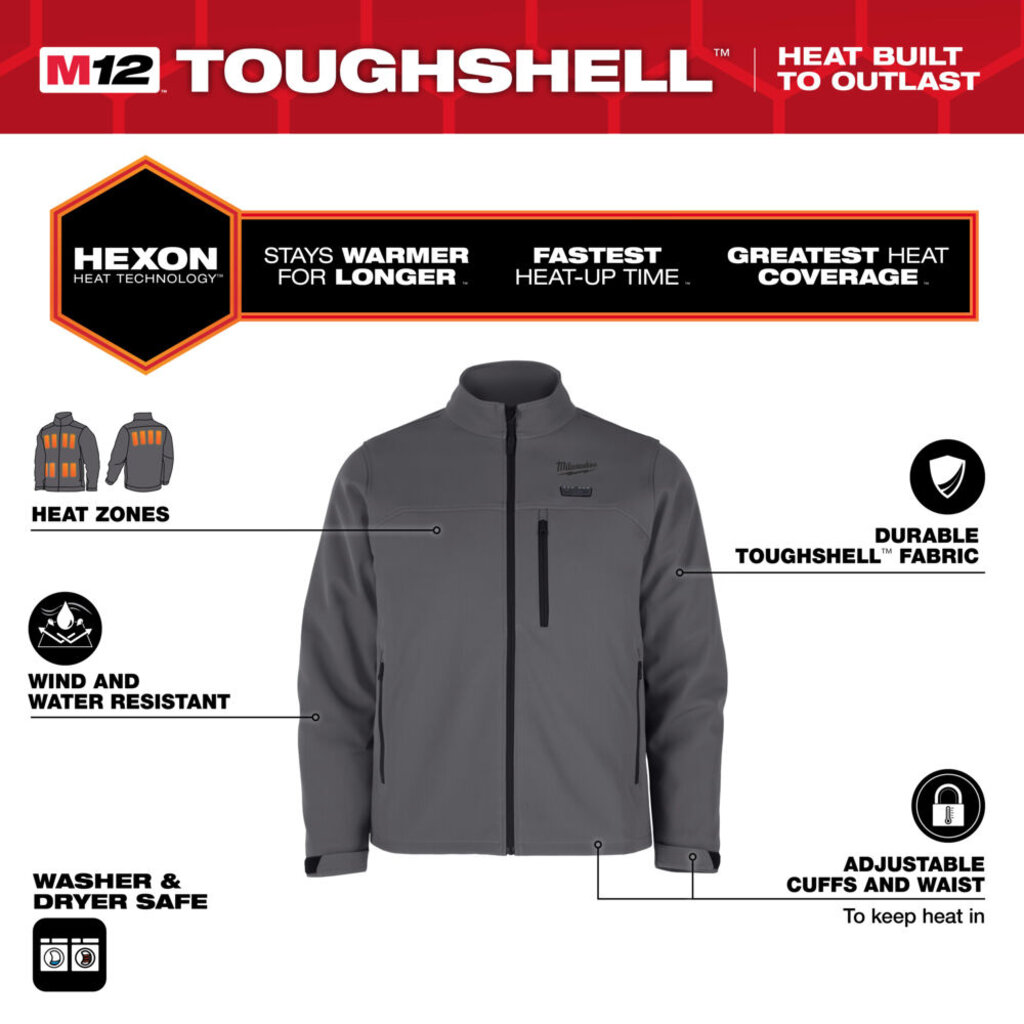 MILWAUKEE M12 HJGR6-0 HEXON  Premium heated jacket grijs