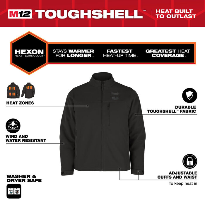 MILWAUKEE M12 HJBL6-0 HEXON  Premium heated jacket zwart