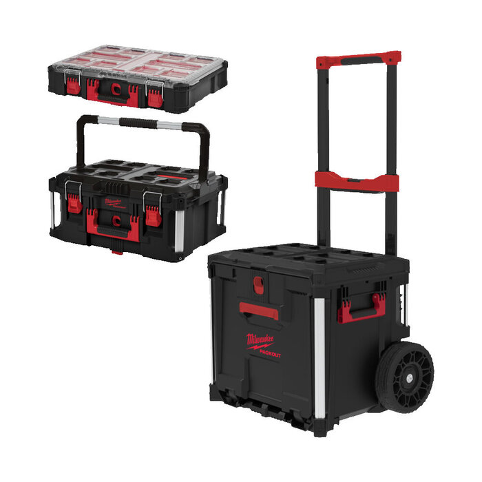 MILWAUKEE PACKOUT 3 pcs set rollende koffer met lade